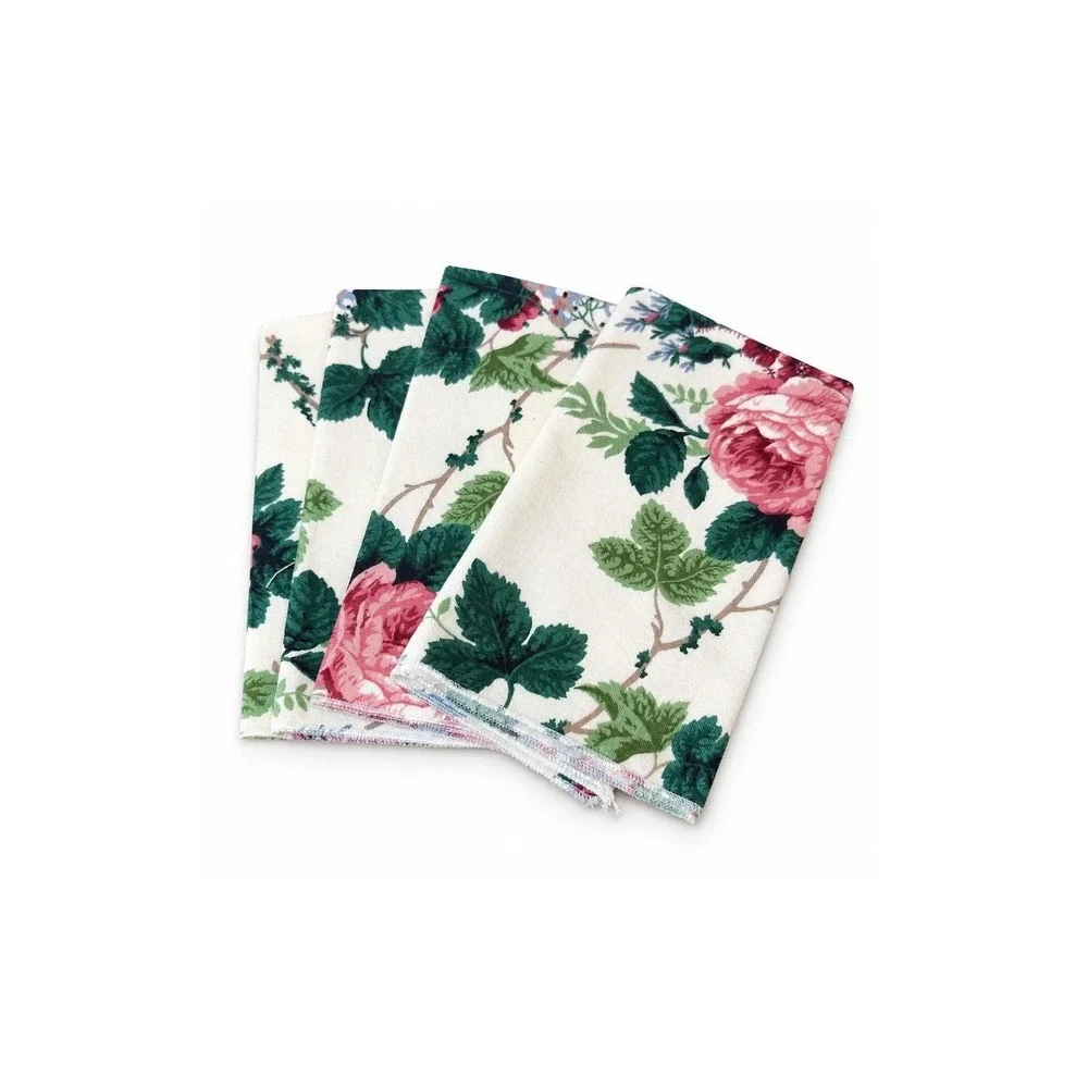Vintage Style Rose Floral Cloth Napkins Set of 4 Cottagecore Table Linens